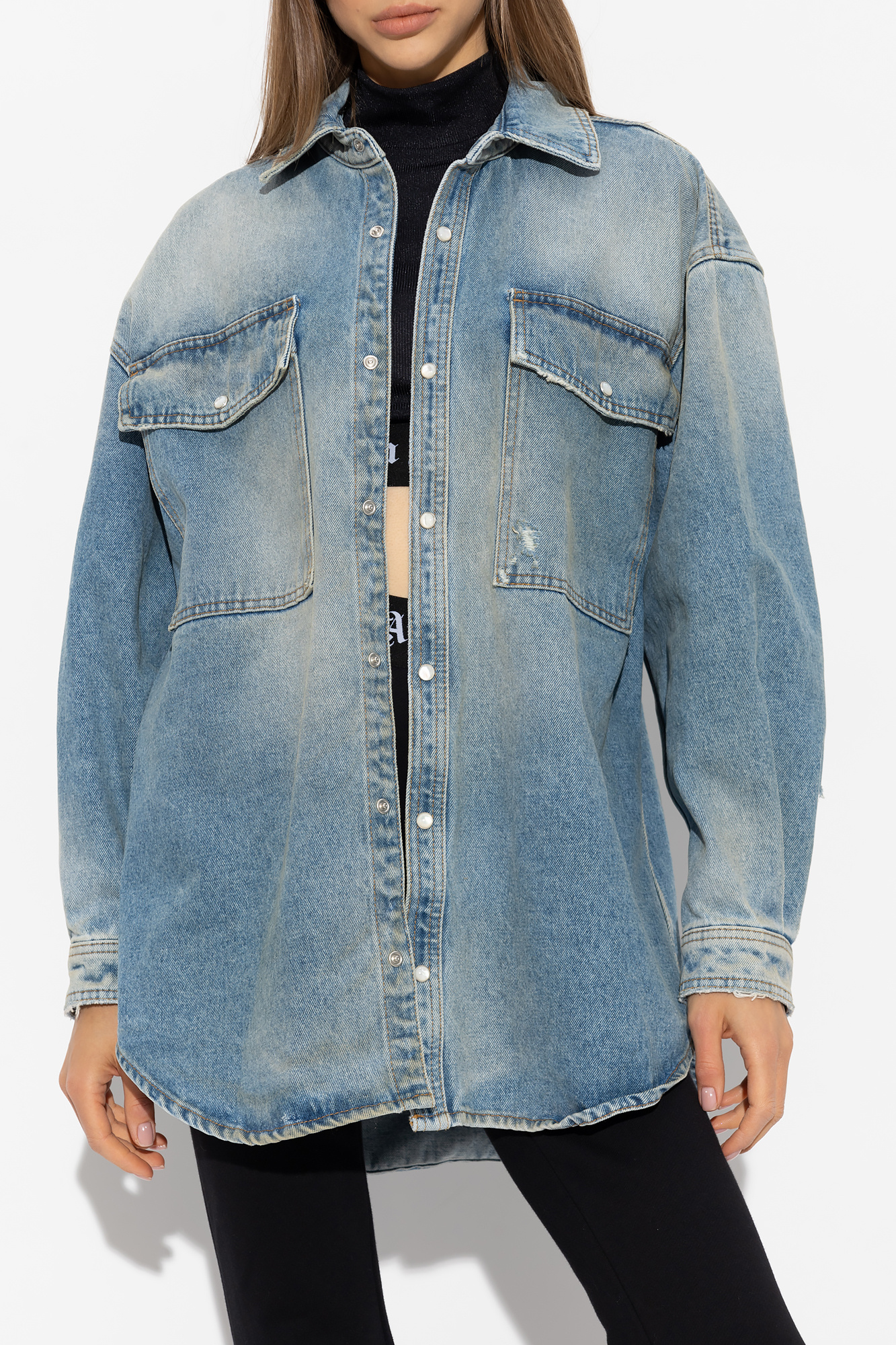 Blue Denim shirt with a vintage effect Palm Angels Vitkac GB